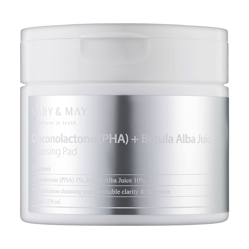 Очищувальні пілінг-диски для обличчя Mary &amp; May Gluconolactone (PHA) + Betula Alba Juice Cleansing Pad, 270 мл